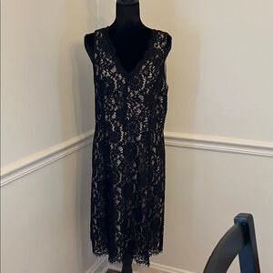 Loft Black Lace Sleeveless V-Neck Midi Dress
